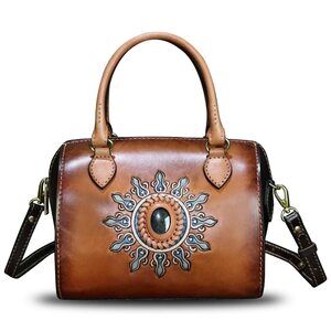 9013 Leather Handbags Purse Vintage Handmade Small Top-Handle Handbag